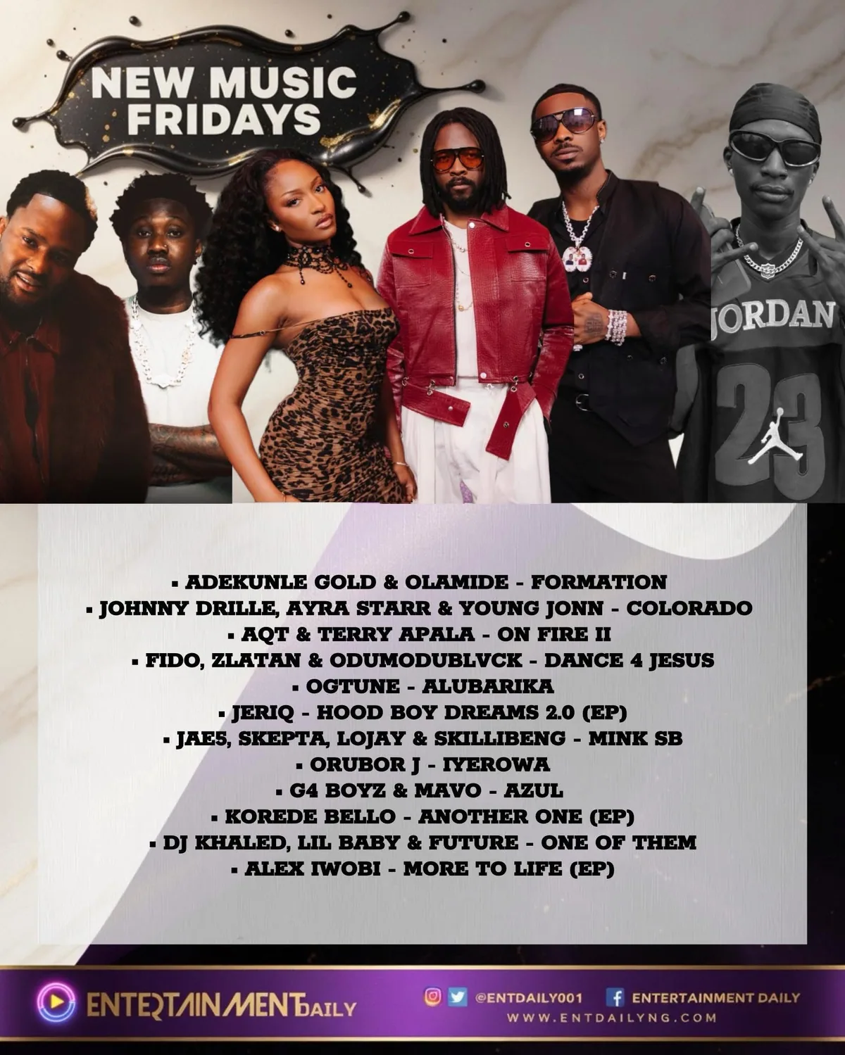 Entertainment Daily New Music Fridays artwork with an artist collage and release list